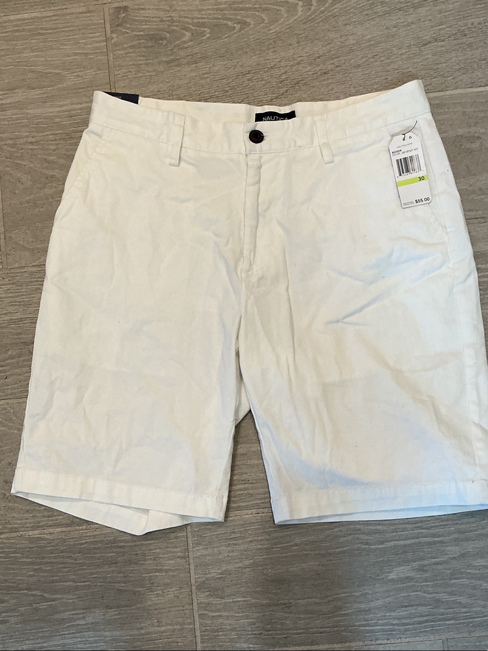 Nautica The Deck Classic Fit Men’s White Flat Front Cotton Shorts Sz 30 NWT